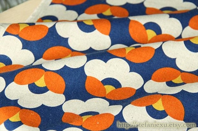 Home Decor, Geometric Nordic Fashion Floral Pattern(Choose One Color) -Japanese Linen Cotton Blended Fabric (1/2 Yard)