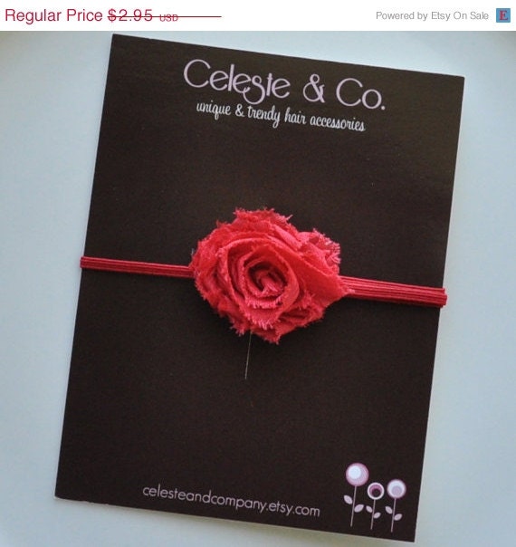 SPRING SALE Baby Headband - Infant Headband - Newborn/Toddler/Girl  - Red Mini Shabby Flower on Gray Thin Stretch Headband- Photography Pro