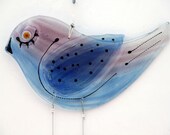 Fused Glass pink blue  Bird  Windchime, Suncatcher