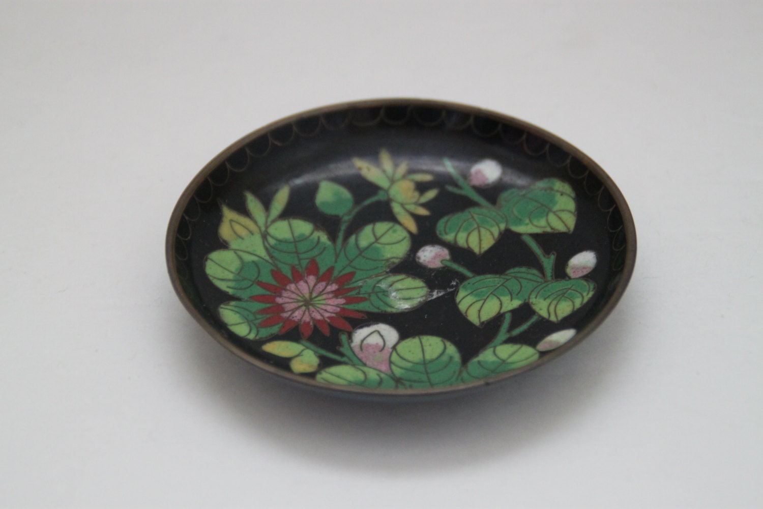Vintage Floral Cloisonne Dish