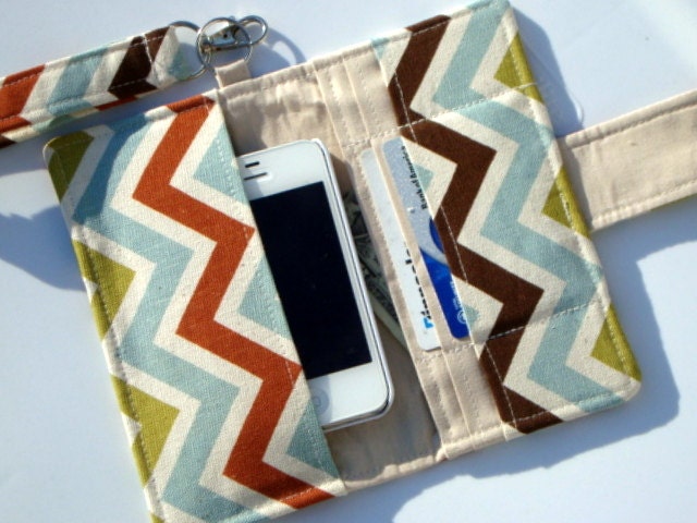 iphone Card Wallet - Cell Phone Case  with Detachable Handle - Village  Natural