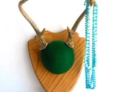 Deer Antler Taxidermy Mount on Green Felt / Wall Plaque