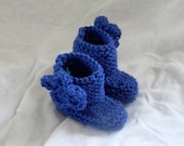 Royal Blue Baby Booties with Crochet Flower 0-9 months