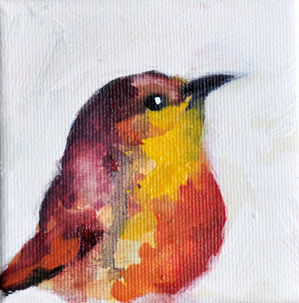 Bird 2 - original painting, mini bird portrait, 4x4 inch