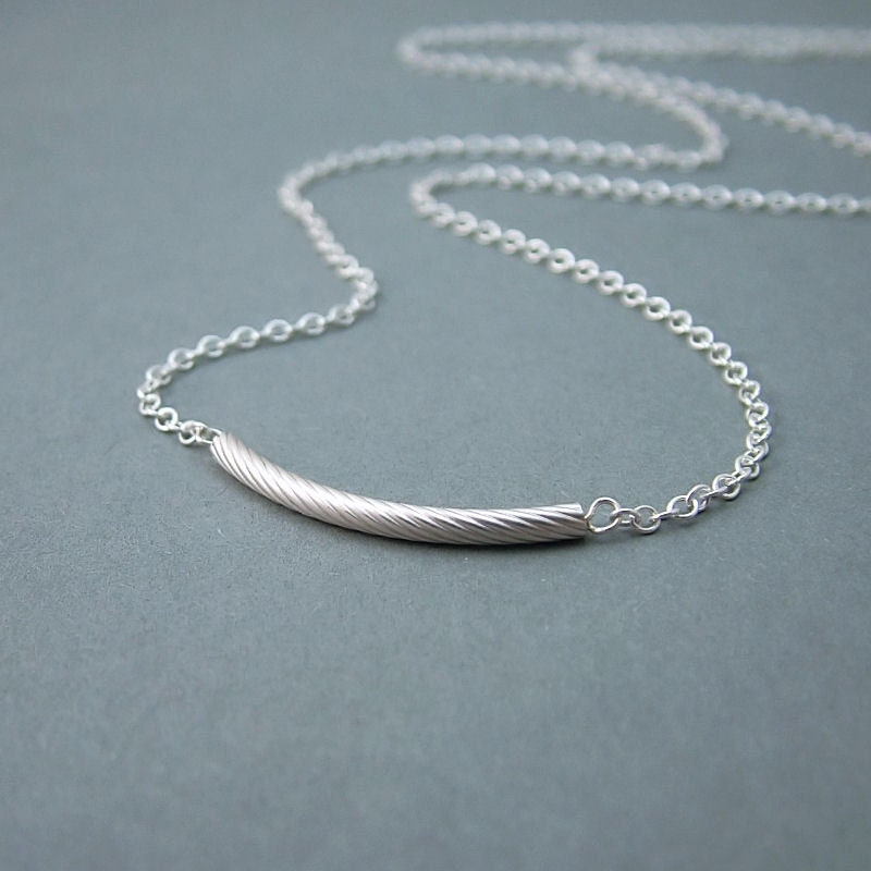 Dainty Curved Bar Necklace Sterling Silver, Minimal, Simple Jewelry