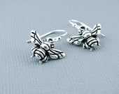 Petite Bee Earrings - Sterling Silver and Pewter -  Simple, Dainty, Minimal - Honeybee Earrings