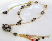Cloisonne Necklace with Dangles Spring Summer Necklace, Long, Nice Movement