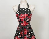 Black and Red UTES Apron, Utah Utes squares with Polka Dots