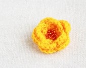 Yellow crocheted brooch - flower brooch - embellished with glass beads - ohtteam europeanstreetteam  - FREE WORLDWIDE SHIPPING