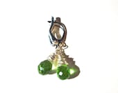Green briolette earrings, trendy silver wire wrapped green drop earrings, St Patricks Day