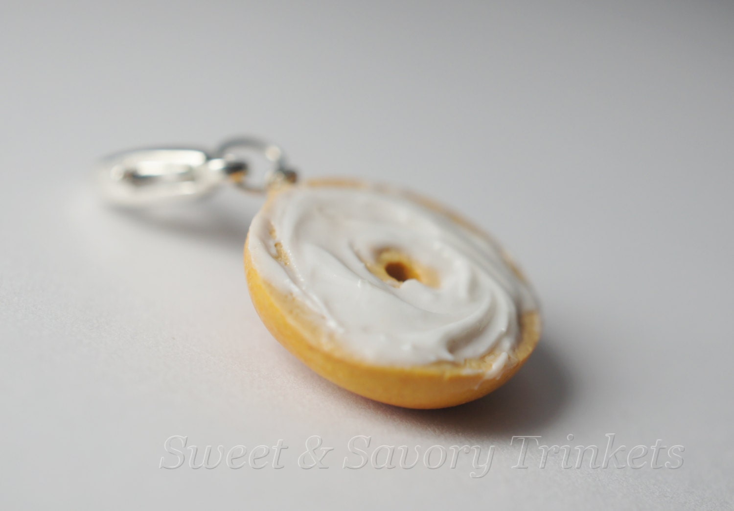 Bagel with Cream Cheese Charm, Miniature Food Jewelry, Polymer Clay Food Charm