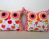 Pink/orange/mushroom/ cherry/baby nursery decor/TWO/Polyfil Stuffed little owl pillows decoration/- Ready to ship