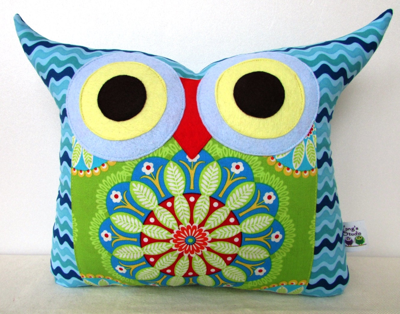 Turquoise Blue / room decor/ velori wells fabric owl pillow