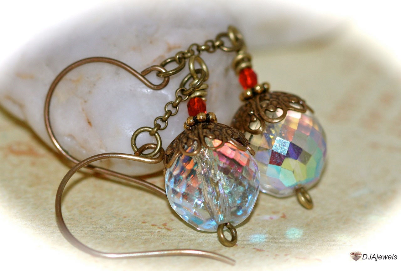 Boho Gypsy Crystal Earrings. Nouveau. Deco. Vintage Style.