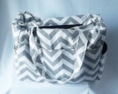 Weekend Sale - Chevron diaper bag with zippered closure - Large Grey chevron baby bag - zig zag large weekender -Made to Order