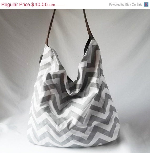 Weekend Sale - Grey Chevron Hobo - Zig zag handbag with Brown vegan suede strap - Handmade bags - Choose your color
