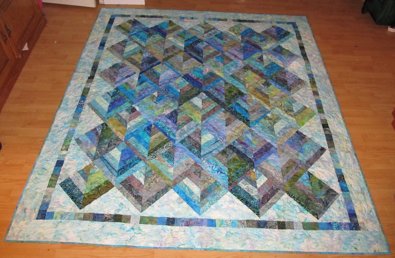Handmade Blue Green Batik Lap Quilt
