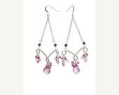 Long Chandelier Earrings - Gemstone Jewelry - Statement Earrings - Bridal Earrings - Honeysuckle Blush Ooak