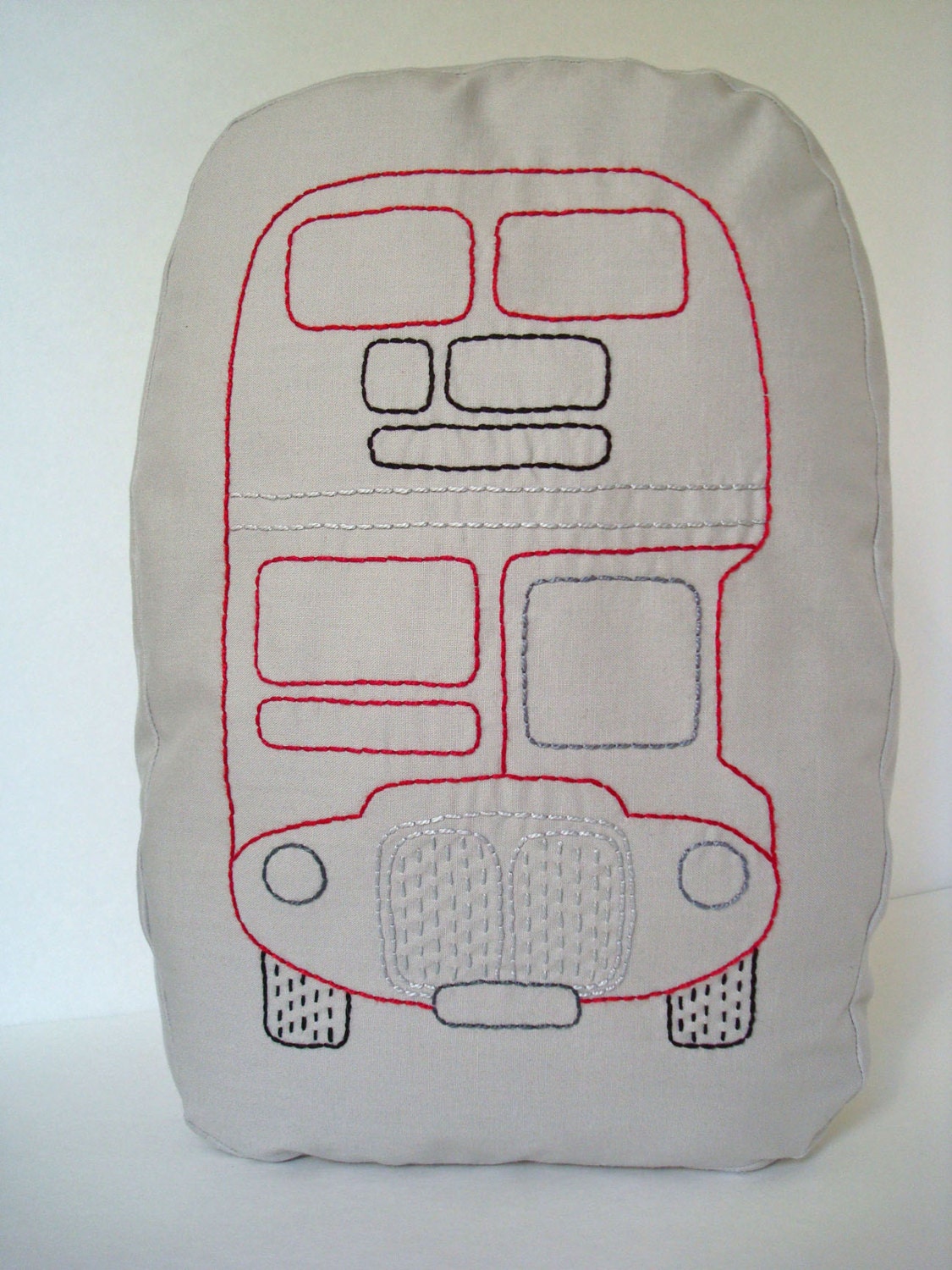 London  Double Decker Bus - front view - Sashiko inspired pillow