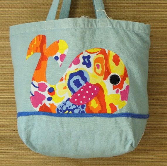 Bag, Whale on Reusable Recycled Cotton Tote with Recycled Clothing Design