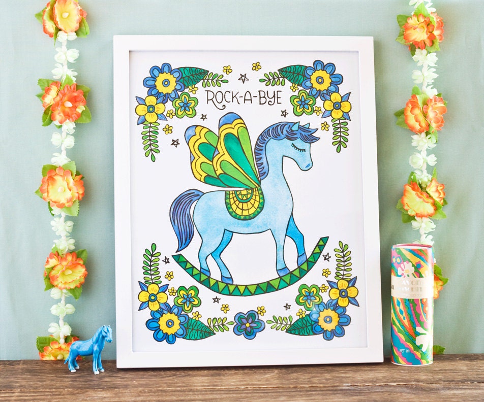Rock-A-Bye - blue baby - rocking horsefly - 11 x 14 print