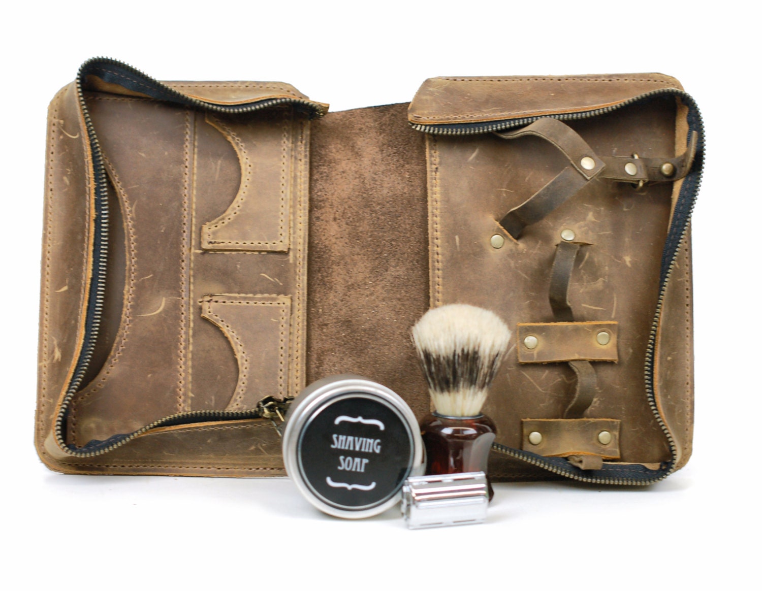Men's Shaving Kit - Wet Shaving Toiletry Bag - Vintage Style Shaving Case