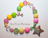 Girls Pink Yellow Green Chunky Necklace
