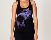 Seahares or Merrabbits Racerback Tank Dress - eco friendly neon purple blue ink screenprint on black fine Jersey cotton - size: Large