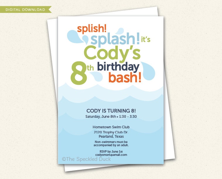 Splish Splash - Custom Invitation - Digital Download Il_170x135