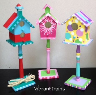 Mini Wood Pedestal Birdhouse for indoor or outdoor use custom hand painted Ready to ship
