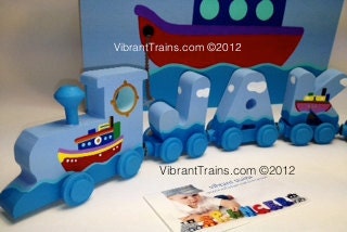 FOUR LETTER Custom Hand Painted Wooden Magnetic Alphabet Name Train Keepsake Toy Gift