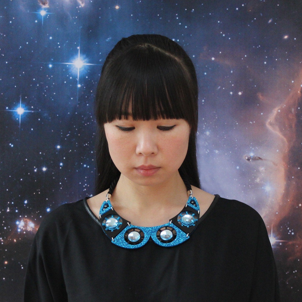 Celestial collar necklace blue Swarovski crystals