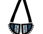 Crescent bib necklace blue Swarovski crystal