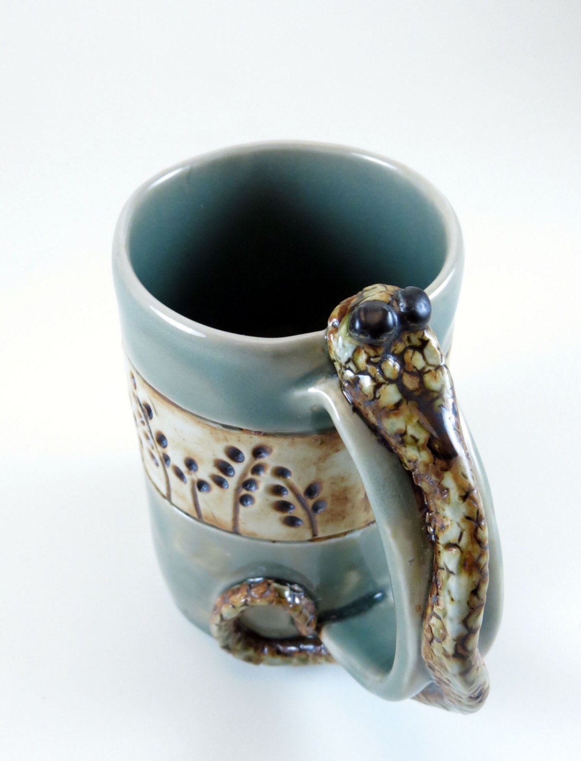 Pottery Mug - Ceramic Coffee Mug - Grass - Snake Handle - Handmade Mug - 915