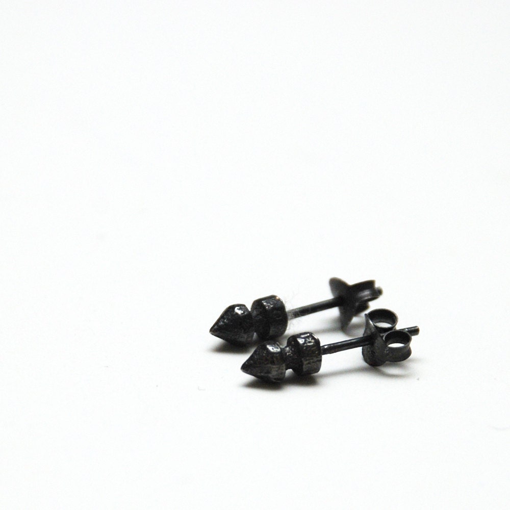 Cone Spike Stud Earrings Black Sterling Silver