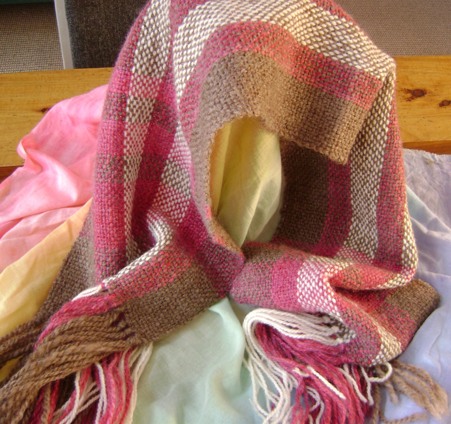 SALE   Hand Spun Wool Scarf  -  hand woven