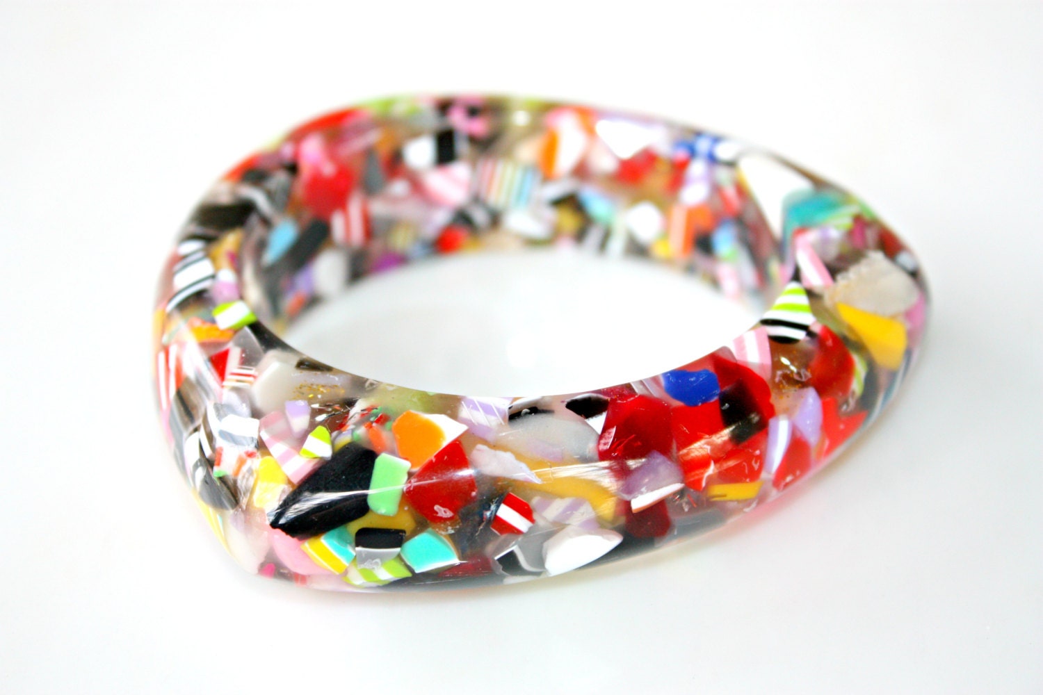 Candy Confetti Bangle Bracelet - Triangular Shaped Bangle Complete with Multicolor Acrylic Chips by Mei Faith
