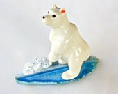 HOT SALE Arctic Polar Bear Sculpture - Miniature Porcelain Collectible Polar Bear Figurine Arctic Blue Agate Slice Home Decor by Mei Faith