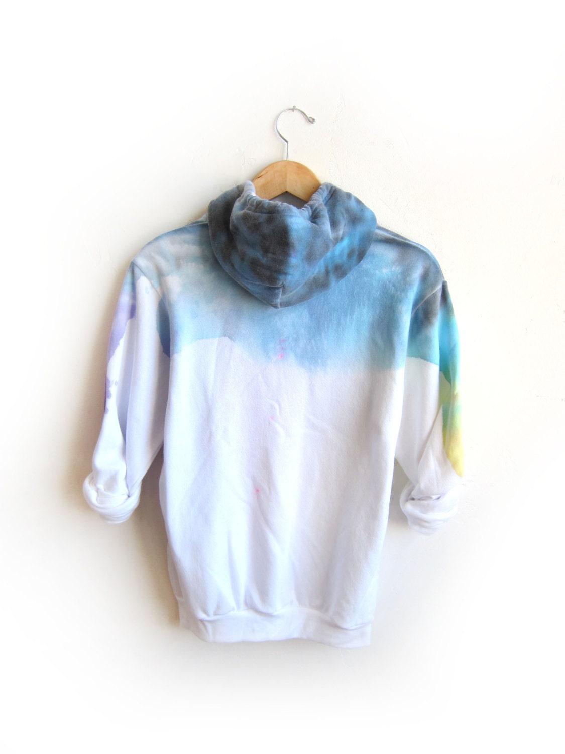 The Original "Splash Dyed" Hand PAINTED Fleece Pocket Zip Hoodie Sweatshirt in White Spectrum Rainbow - XS S M L XL 2XL 3XL