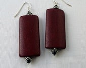 Wine colored wood earrings, big, bold and lightweight