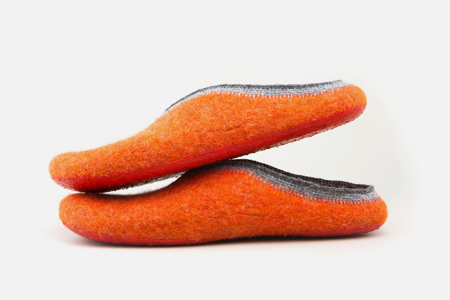 Dos Naranjas" Wool felted home slippers Two orange Handmade To Order