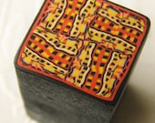 Raw Polymer Clay Cane - Large Handmade -  Red Orange Yellow Black Tracks - Make Clay Beads and Fashion Jewelry