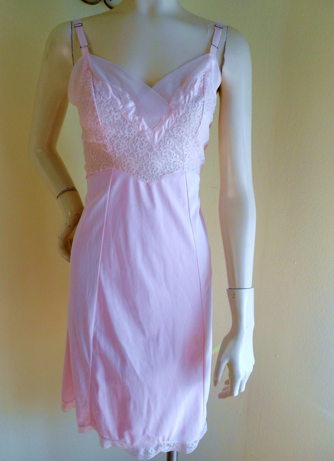 Vintage 60s Pink lace Slip  Youth Form 36 bust