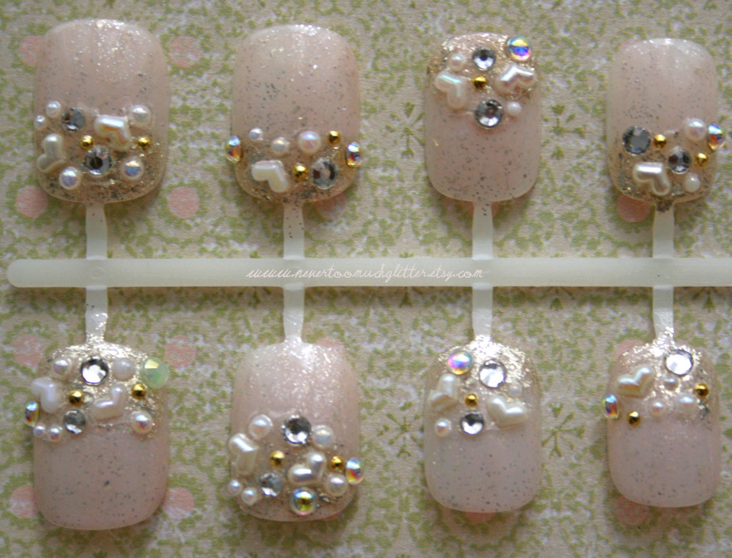Japanese Nail Art- Heartsong Jewel Dipped Tips- Press On Nails