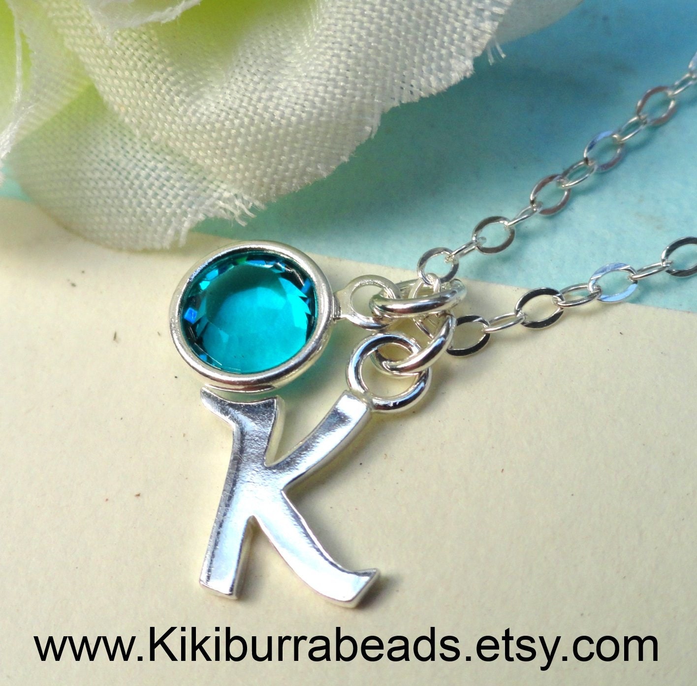 Personalized Sterling Silver Initial Birthstone Necklace Choose Your Initial And Birthstone Bezel