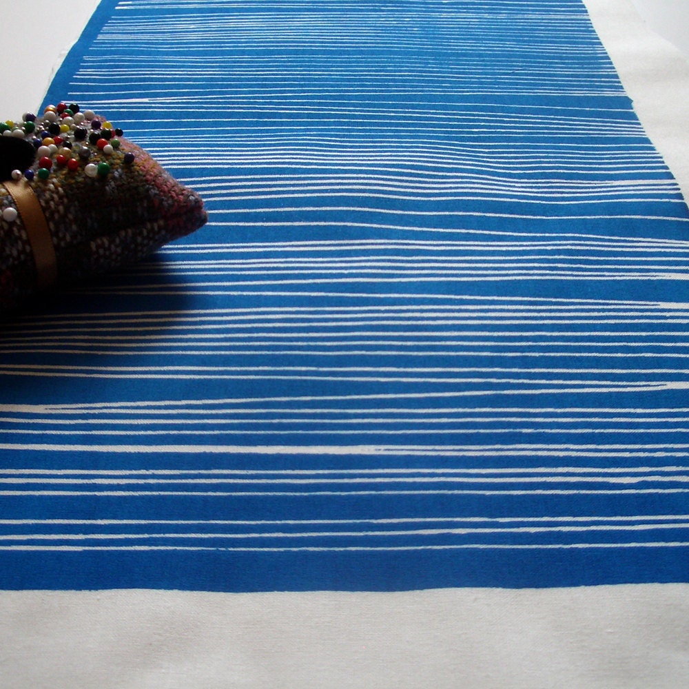 Optical Illusion - hand screen printed skinny quarter - White on Ocean Blue