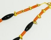 Black Onyx and Orange Necklace with Gold beads