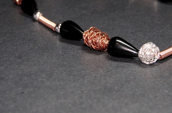 Black Onyx Copper Coil and Wire Wrapped Beads