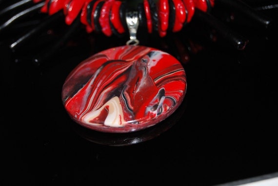 Black & Red Discs Black Spikes Polymer Pendant
