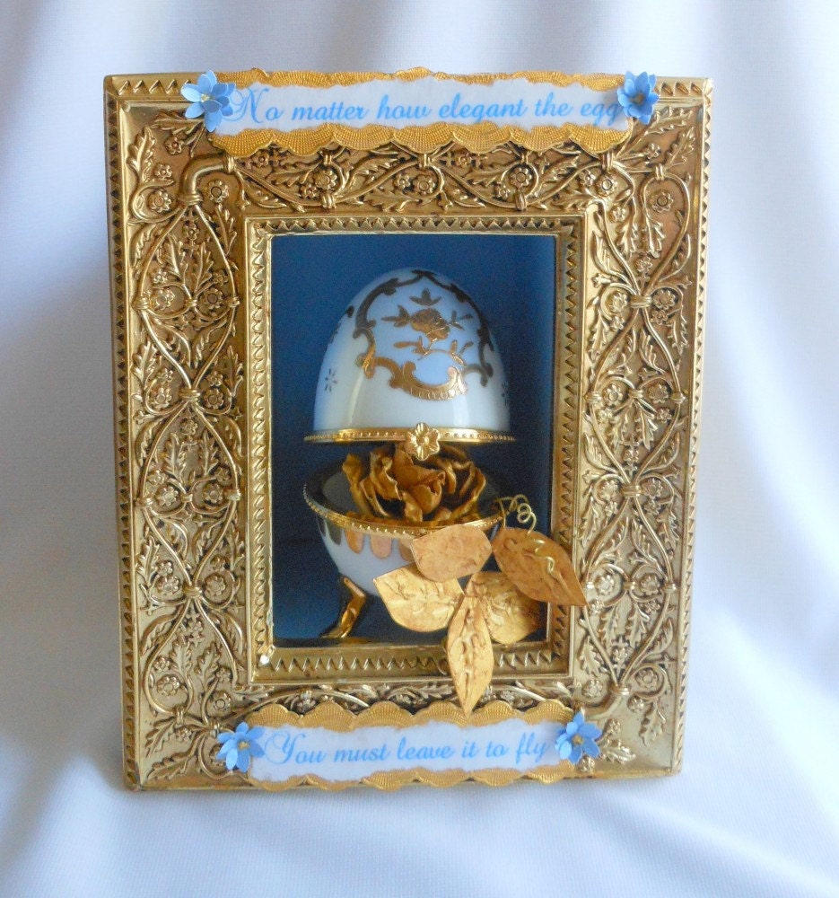 Inspirational Art Shrine, Shadow Box, Words of Encouragement, Beautiful Egg and Rose, Mixed Media Art, Assemblage